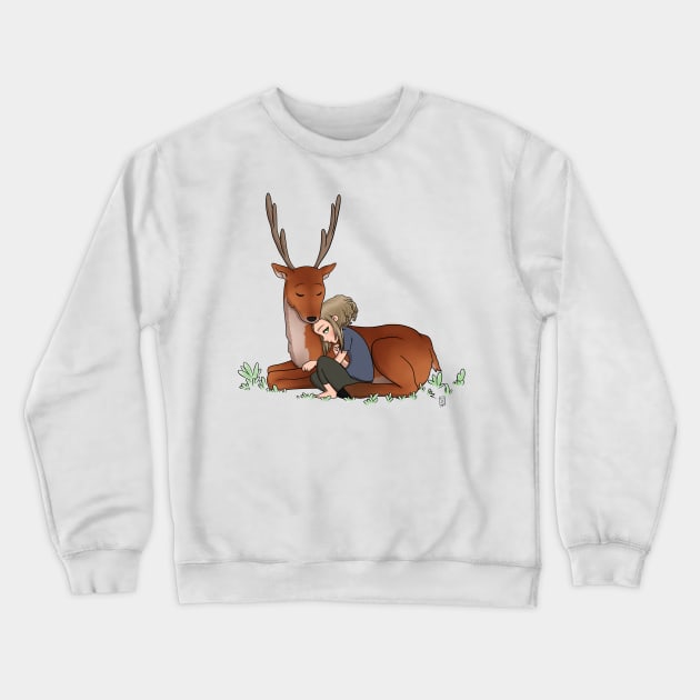 Girl and Deer Crewneck Sweatshirt by Joshessel